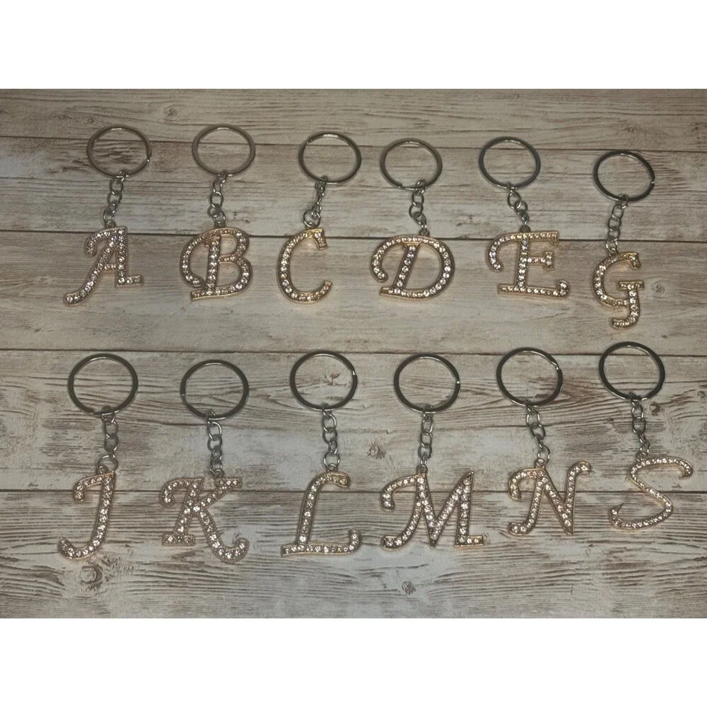 Rhinestone Alphabet Initial Letter Key Ring Chain Unisex Keychain Letters